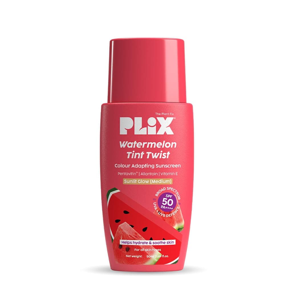 PLIX - O FIXADOR DE PLANTAS Protetor Solar com Cor de Melancia Twist FPS 50 PA++++ Brilho Médio Iluminado pelo Sol 50ml Pacote com 1