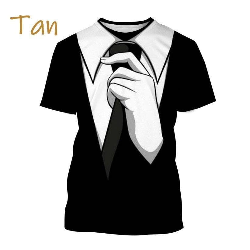 Verão Masculino Smoking Retro Gravata Terno Camiseta Gravata borboleta 3d Impressão Camiseta Casual Manga curta Rua Engraçado Falso Terno Top cm