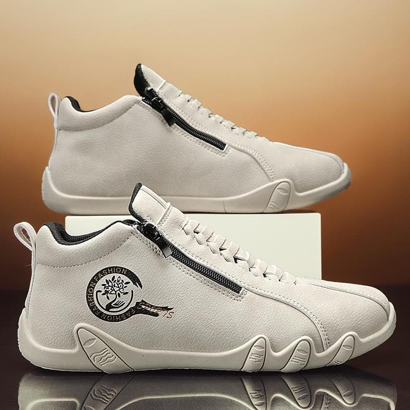 Sapatos de Couro de Cano Alto Masculinos, Casual com Zíper Lateral Estribo, Couro Coreano Cinco Dedos Sapatos Brancos Sapatos da Moda cm preto