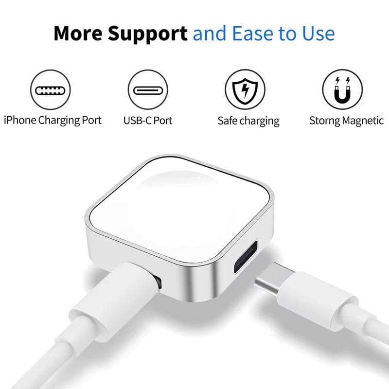 Carregador Sem Fio Para Apple Watch Series Ultra 10 9 8 7 SE 6 5 4 3 Tipo C 8 pinos Duas Interfaces Carregamento Sem Fio Magnético Portátil ouro