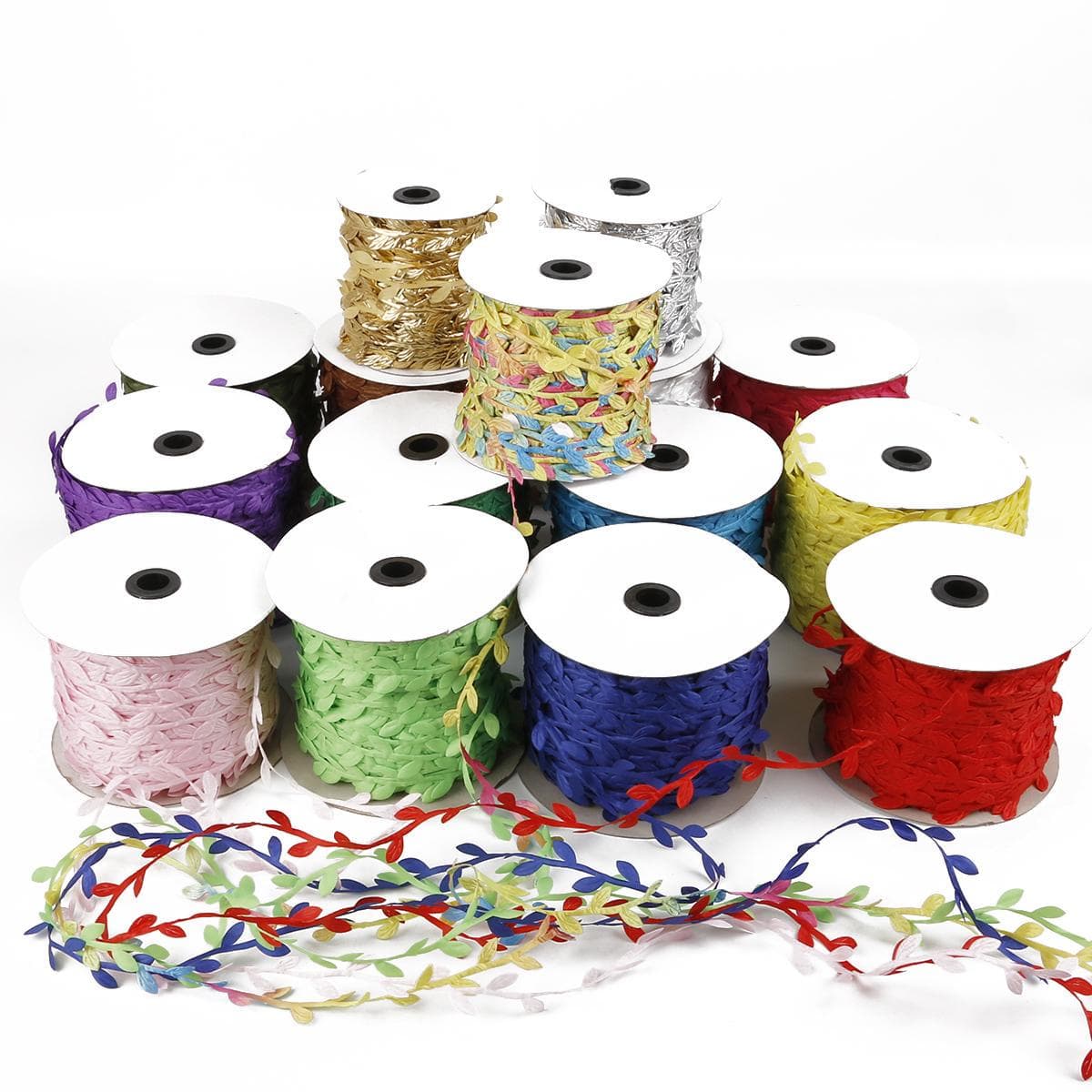 10M Colorful Artificial Leaves Ribbon Weaving Rope Home Wedding Decoration Gift Packing AVE verde
