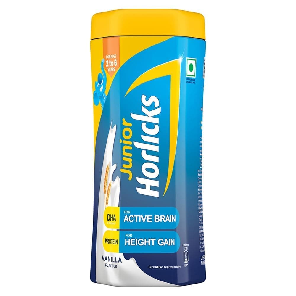 Bebida Nutricional Horlicks Junior Baunilha Para Crianças Pequenas Pote de 500 g Com Vitaminas e Minerais