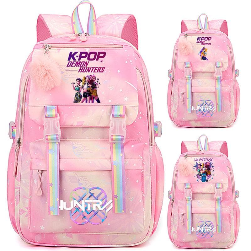 Mochila Impermeável de Grande Capacidade com Estampa de Caçadores de Demônios K-Pop de Desenho Animado, Mochila Escolar para Adolescentes,