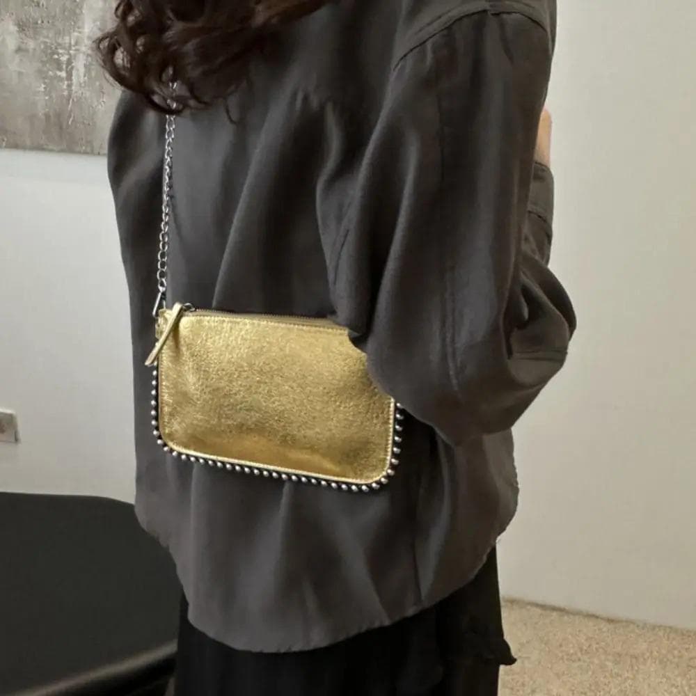 Street Pu Leather Underarm Tote Bag Rivet Korean Style Vintage Shoulder Bag Chain Strap Square Luxury Handbag Outdoor preto