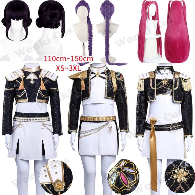 Rumi Zoey Mira Ternos Pretos Fantasia de Cosplay Peruca Caçador de Demônios Role Play Ídolo Kpop Apresentação de Palco Halloween Carnaval Roupas
