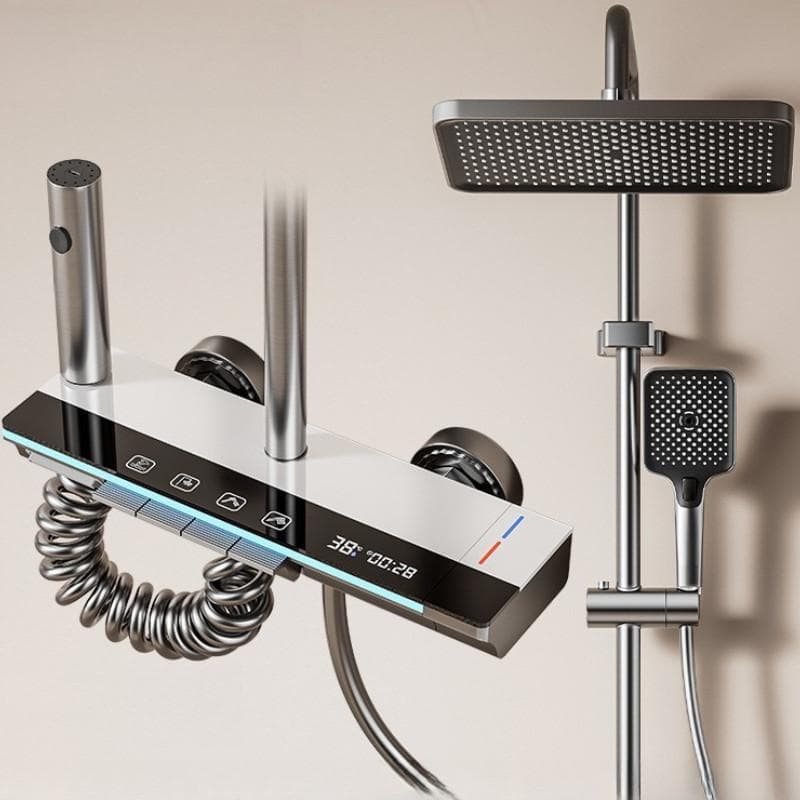 Conjunto de Chuveiro para Banheiro Doméstico 4 em 1 Aço Inoxidável Tecla de Piano Conjunto de Chuveiro Sistema de Chuveiro Inteligente com Controle