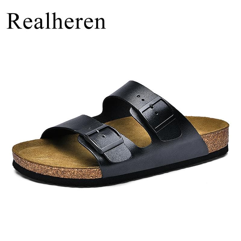 Chinelos de Cortiça para Homens e Mulheres de Verão Sandálias de Encaixe Couro de Microfibra Sandália Casual de Calçar Rápido Sapatos de Praia