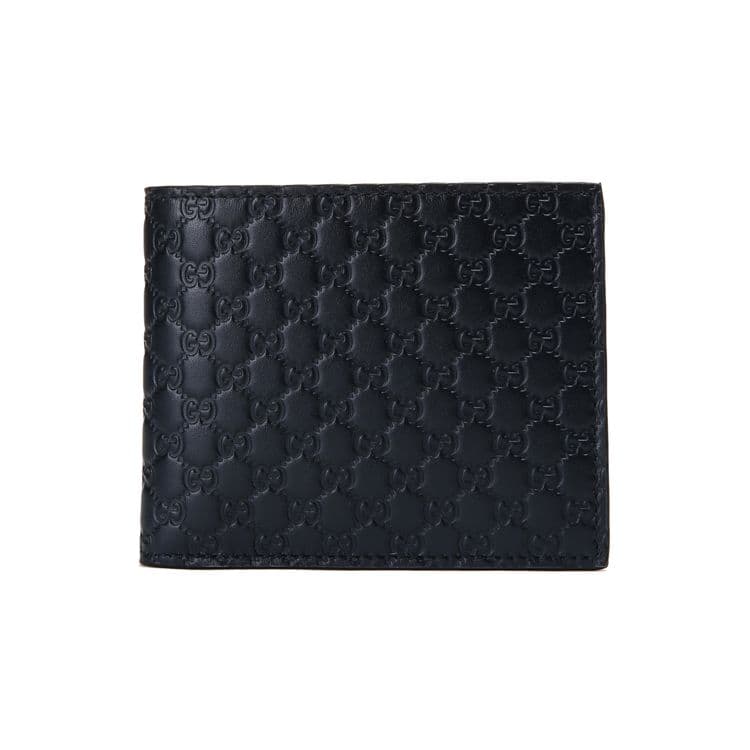 Gucci Vintage Logo Embossed Short Double Fold Leather Wallet Men Wallet Navy-Blue 260987-BMJ1N-4009