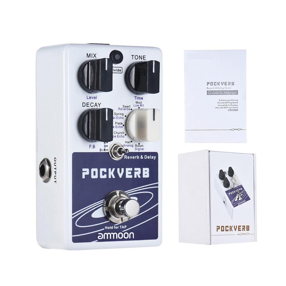 Ammoon POCKVERB Reverb & Delay Pedal de efeito de guitarra 7 efeitos de reverb + 7 efeitos de atraso com função Tap Tempo True Bypass