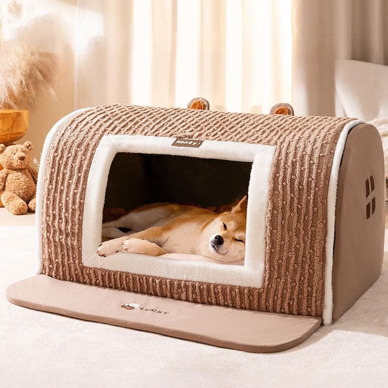 Casa curva de urso tridimensional marrom canil casa de gato espaço grande cão pequeno cão grande outono suprimentos para animais de estimação