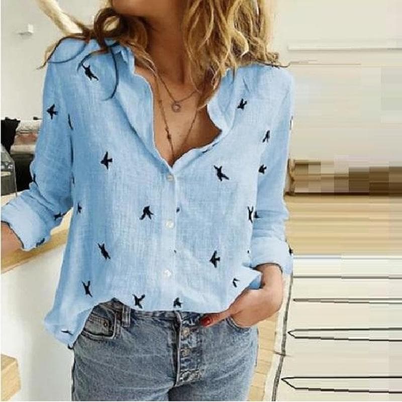 Camisas de linho de algodão abotoadas de manga comprida com gola virada para baixo mulheres cor sólida solta plus size blusa branca azul cm