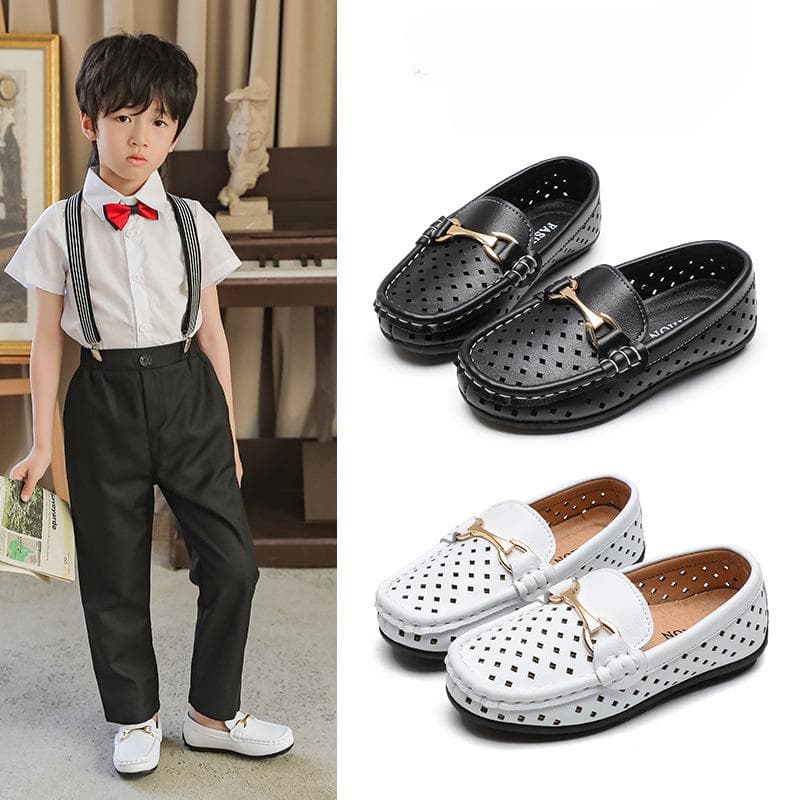Mocassins infantis de couro legítimo ocos meninos estilo britânico calçados de performance com sola macia e slip-on cm