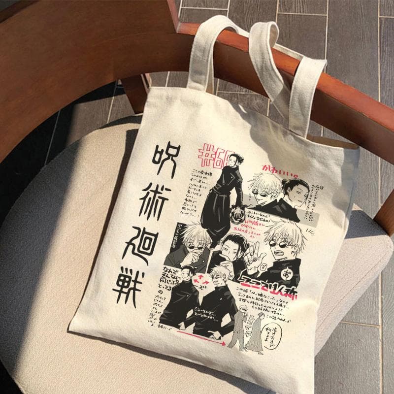Jujutsu kaisen bolsa de lona anime japonês bolsa de ombro feminina tote harajuku grande capacidade vintage goth dos desenhos animados sacos de