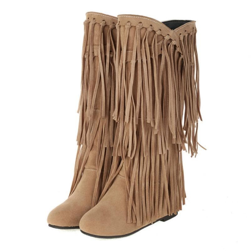 34-43 Botas Femininas de Inverno de Cano Médio Moda Borla Camurça Botas Longas Femininas Alta Qualidade Casual Salto Baixo de 3cm Sapatos de Festa