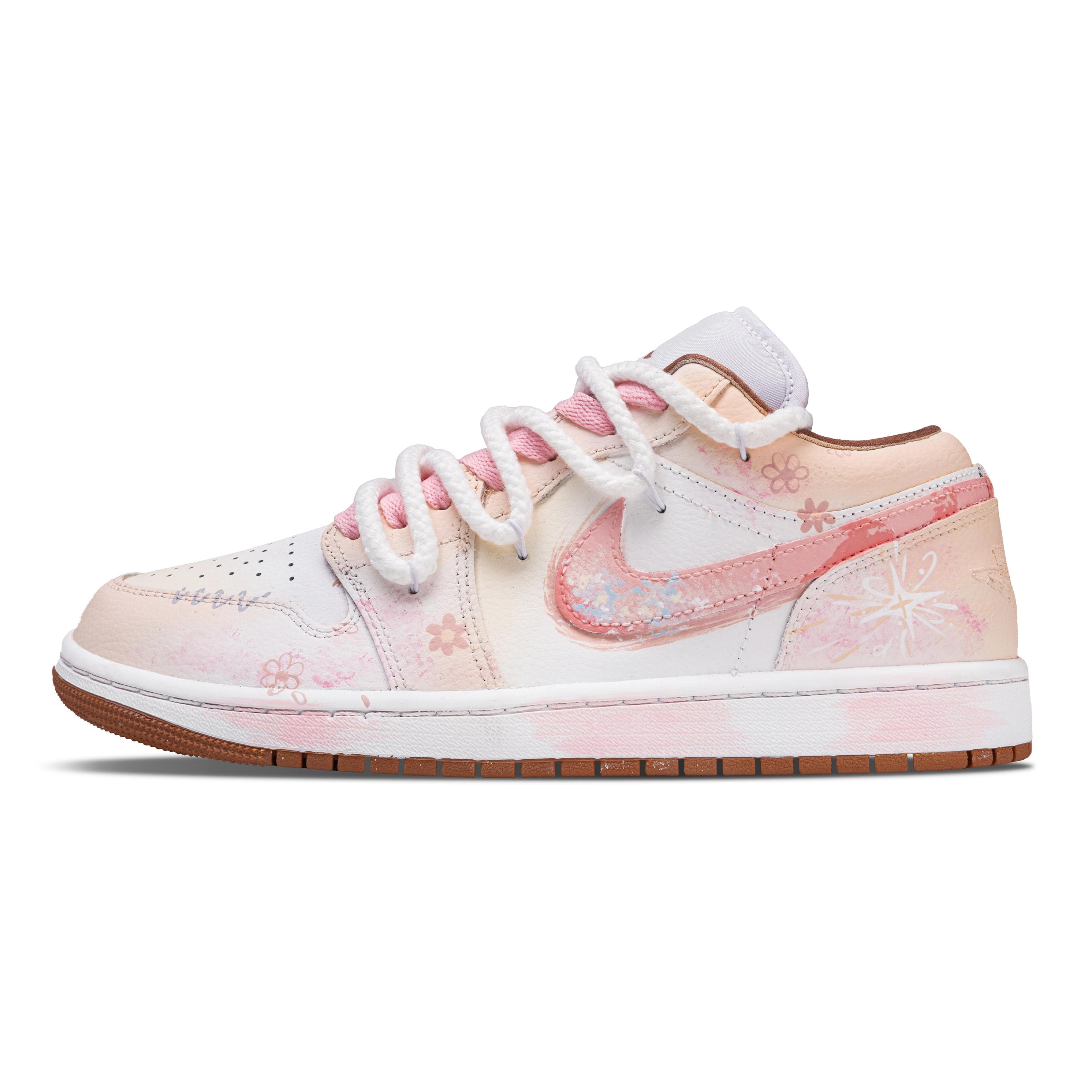 Jordan Air Jordan 1 Flor no Meio do Verão Baixo Tênis de Basquete Vintage Unissex Rosa Claro DC0774-202(Equipa376) cm