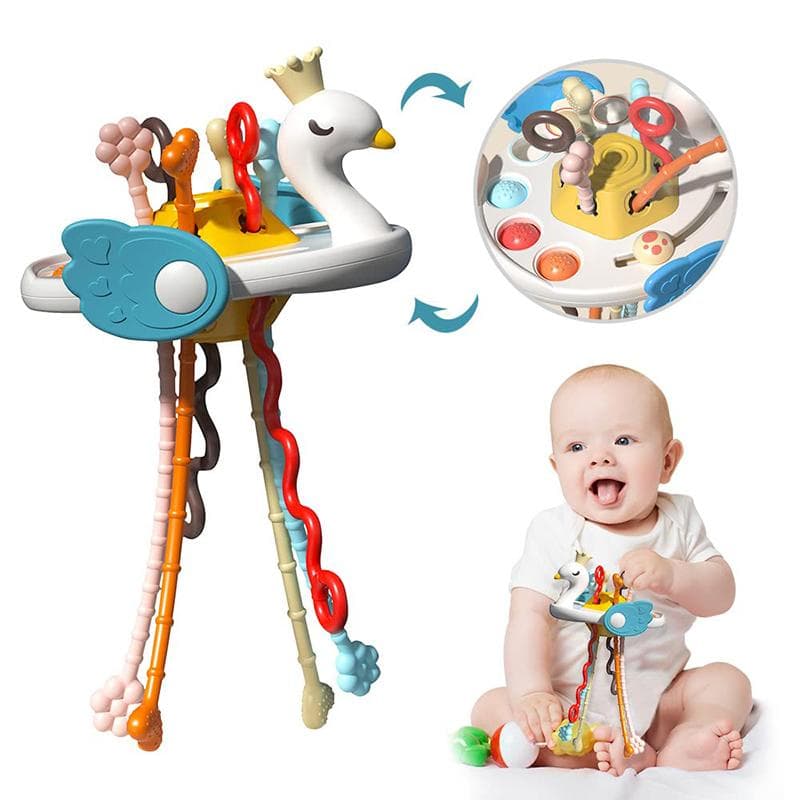 Brinquedos de atividade Montessori para bebês de 1 a 2 a 3 anos, brinquedos de silicone para dentição, corda de puxar, brinquedos sensoriais para