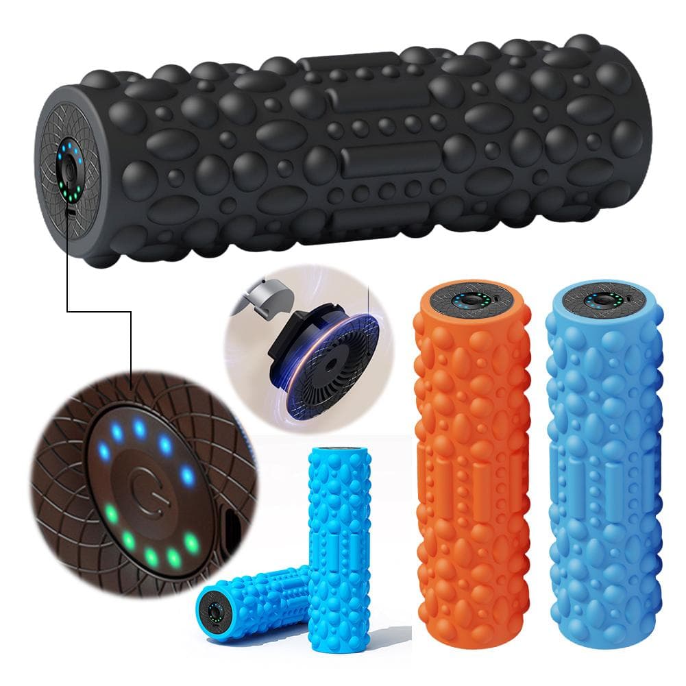 Rolo de espuma vibratório elétrico, coluna de massagem recarregável, rolo de exercícios com 5 modos de massagem para tecidos, ideal para