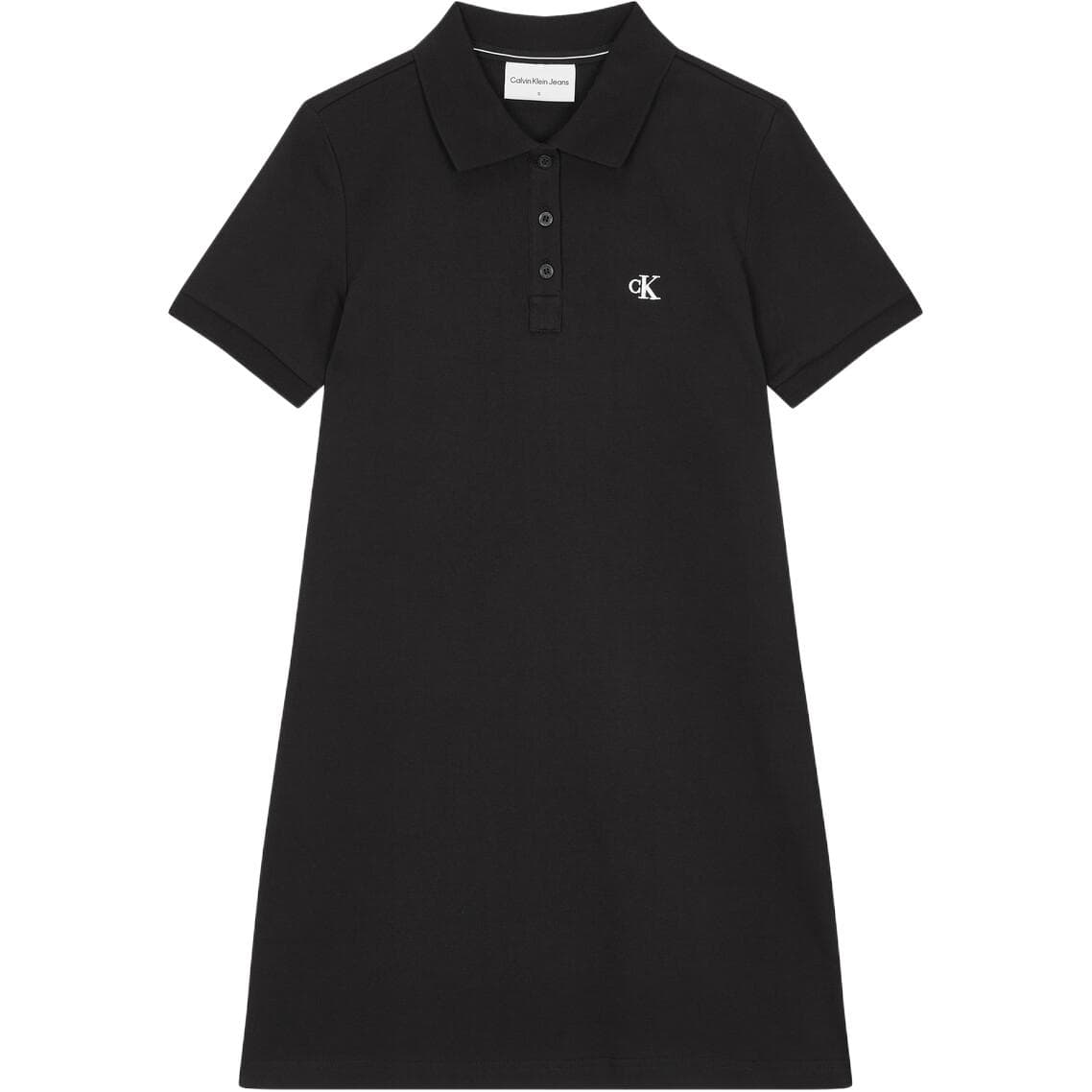Calvin Klein Jeans Embroidered Logo Polo Neck Solid Color Short Sleeve Dress Women Dresses Black J222371-BEH cm