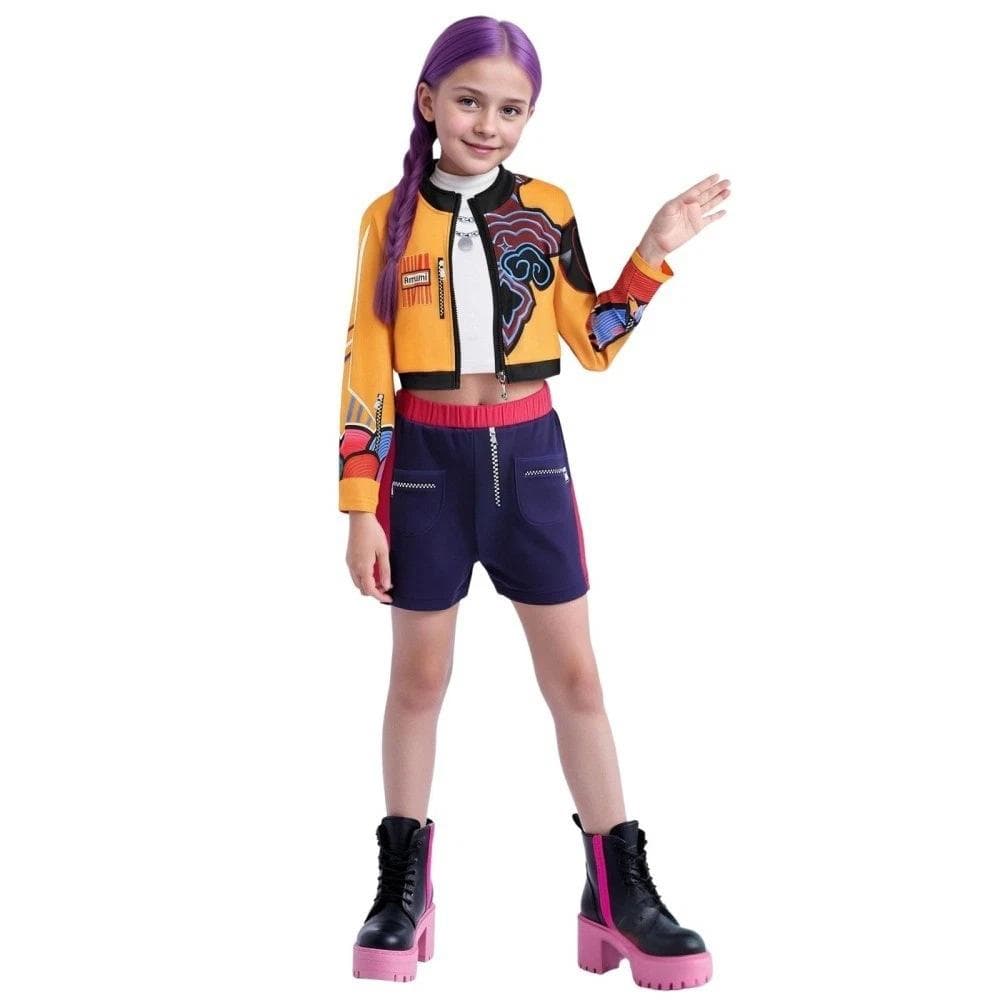 Vestido de Halloween de Cantora K Pop Rumi para Meninas Fantasia Roupa de Apresentação de Palco Infantil Crianças Festa de Carnaval Escolar Traje