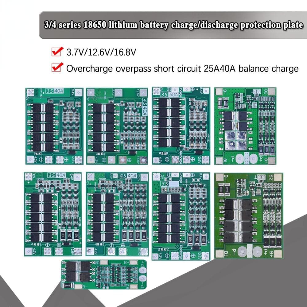 3S/4S 15A 20A 25A 40A 60A Placa de proteção de bateria recarregável de íon de lítio 18650 BMS para motor de perfuração 11,1V 12,6V/14,8V 16,8V