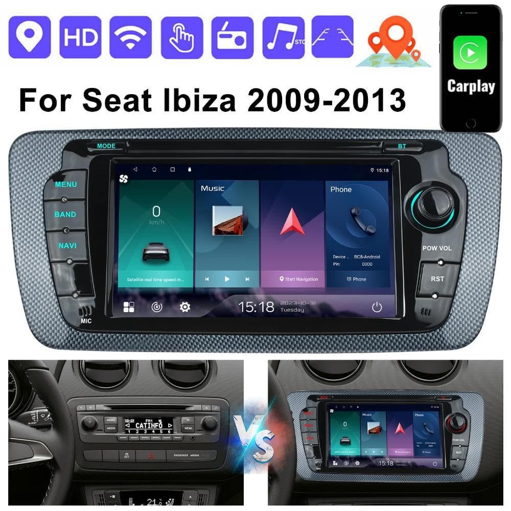 4-Core Android Autoradio para Seat Ibiza 6j 2009 2010 2011 2012 2013 Rádio de carro WIFI GPS RDS Carplay Multimedia Player