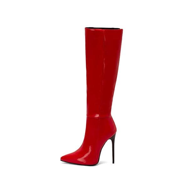 Botas femininas vermelhas e azuis até o joelho, salto alto, tamanho grande 48 cm azul