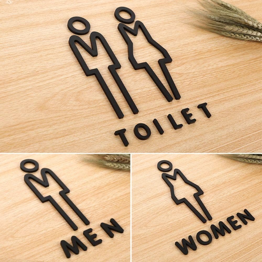 Sinalização wc preta 3d wc placas de endereço homens mulheres sinais de banheiro edifícios de escritórios preto