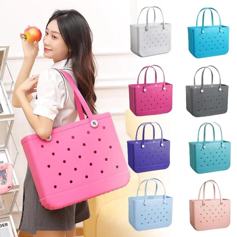 Bolsa de Praia de Gelatina EVA Borracha Impermeável Bolsa de Ombro de Mão Grande Capacidade Portátil Bolsa de Viagem Bolsa Tote Feminina de Moda de