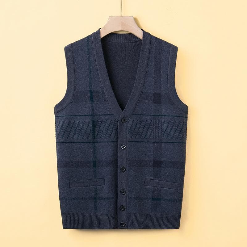 Novo Outono e Inverno Colete de Cardigan Tricotado Masculino Colete de Terno Papai Colete Sem Mangas Top Vovô Outono Camisa de Base cm