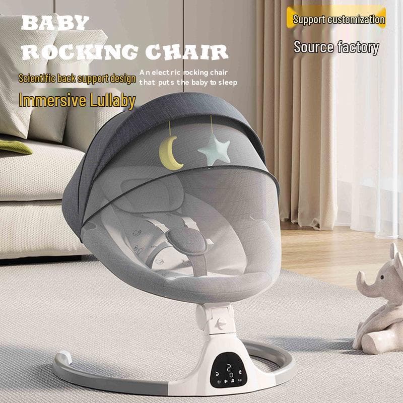 Cadeira de Balanço Elétrica Digital Inteligente para Bebê com Balanço Suave e Reclinável cinza