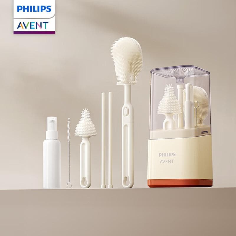 Conjunto de Limpeza de Mamadeiras Philips Avent Inclui escorredor e escova para mamadeiras.