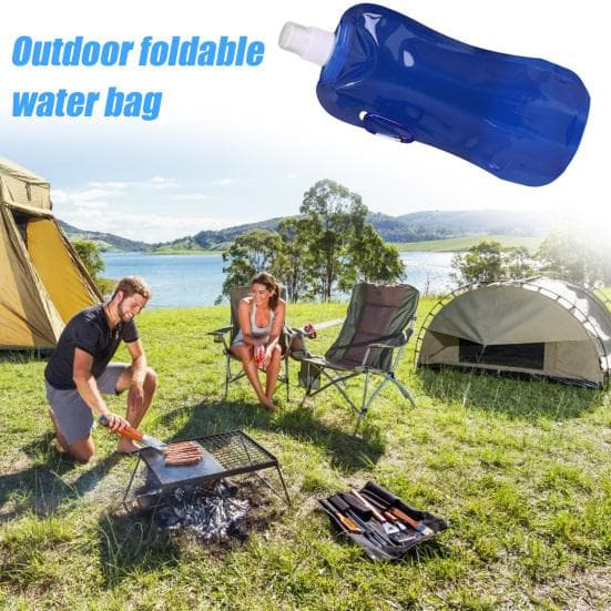 Garrafa de Água Dobrável 480ml Sem BPA Reutilizável Bolsa de Água Caminhada Acampamento Viagem cor-de-rosa