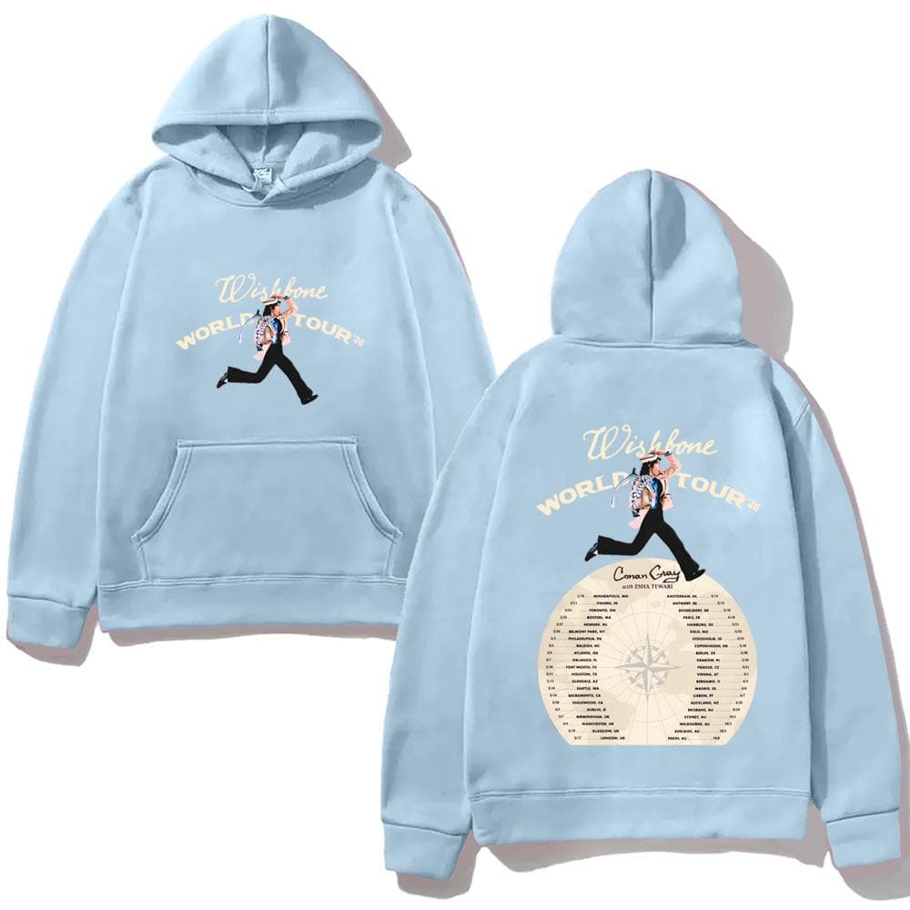 WISHBONE WORLD TOUR 2026 Hoodie Casual de Alta Qualidade Estampado Moletom Harajuku com Capuz Fleece Confortável cm cinza