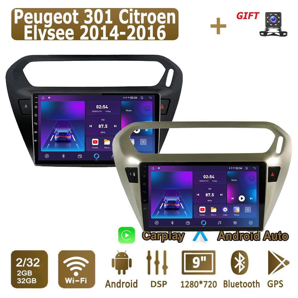 Android Carplay Rádio de carro para Peugeot 301 Citroen Elysee 2014-2016 Multimídia Player Unidade principal Estéreo GPS Navegação BT WIFI 2+32GB