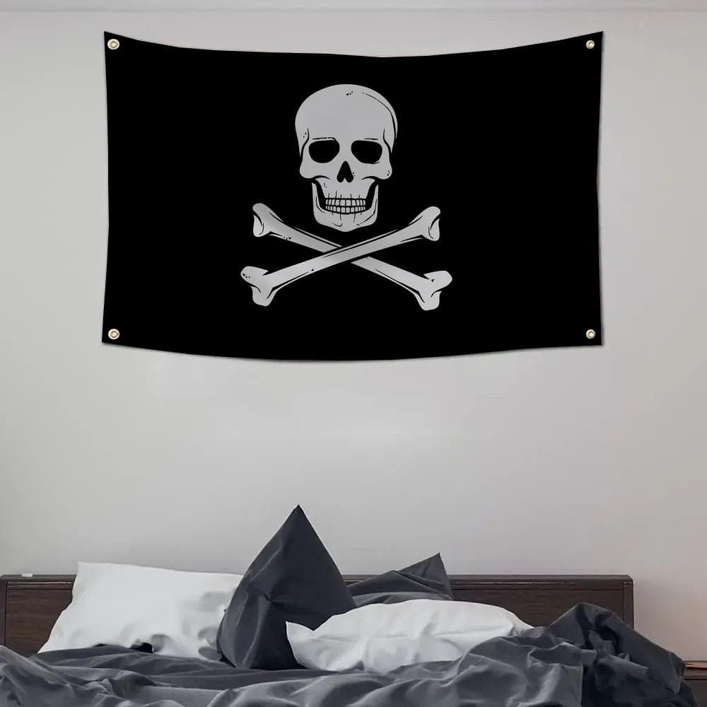 1pc Double Broken Skull With Knife Pirate Flag Flags And Banners Four Hole Flag Polyester Outdoor Decor Room Aesthetic