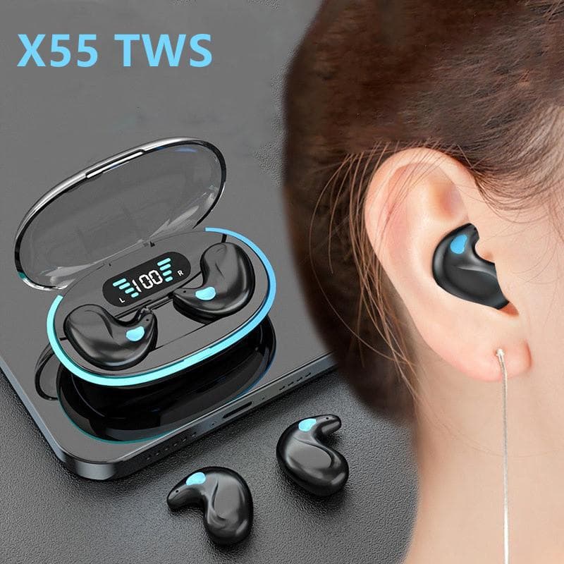 Novo x55 invisível sono sem fio fone de ouvido verdadeiro mini bluetooth 5.3 escondido fones de ouvido com microfone baixo redução ruído alta