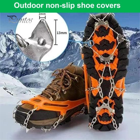 1 par de sapatos grampos com 8/10 dentes de aço inoxidável corrente sapatos antiderrapantes picos neve gelo grampo caminhadas ao ar livre escalada