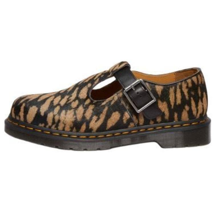 Dr. Martens T-Bar Couro Casual Versátil Sapatos Mary Jane Sapatos Masculinos Estampa de Leopardo 32135526 cm