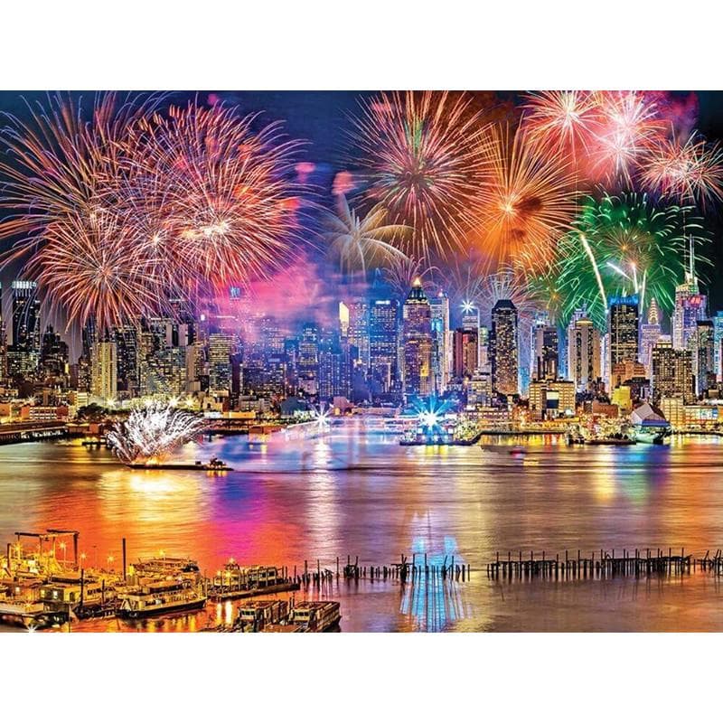 Pintura diamante faça você mesmo 5D completa cidade fogos de artifício bordado diamante ponto cruz completo decoração para casa presente feito à