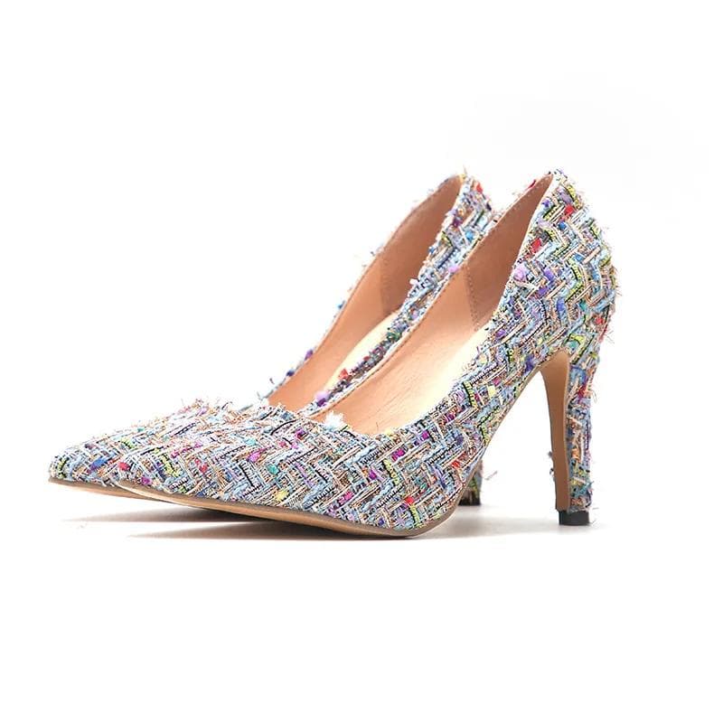 Moda Salto Alto Feminino Elegante Bico Fino Slip-On Boca Rasa Sapato Feminino 2025 Moda Sapatos de Casamento Scarpins Festa Calçado Versátil cm azul