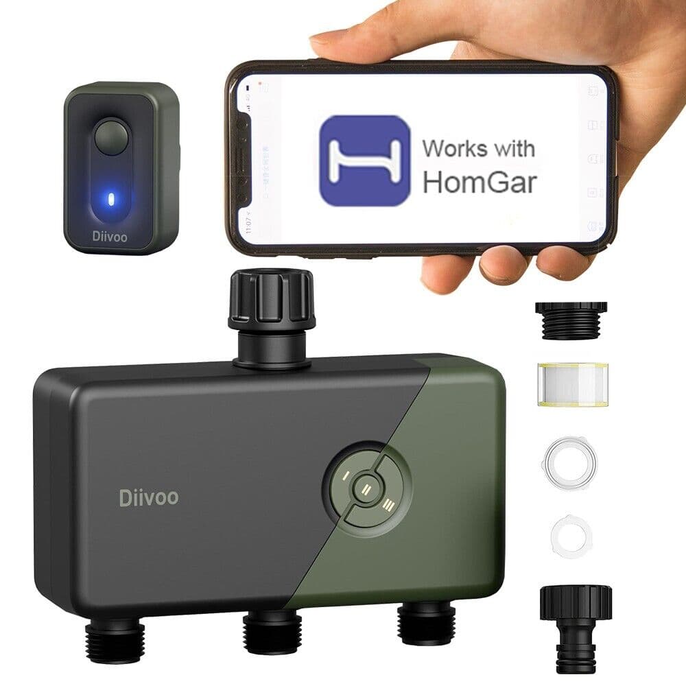 Diivoo Smart WiFi Sprinkler Timer 1/2/3 Zona com Sistema de Irrigação por Gotejamento para Interior/Outdoor verde