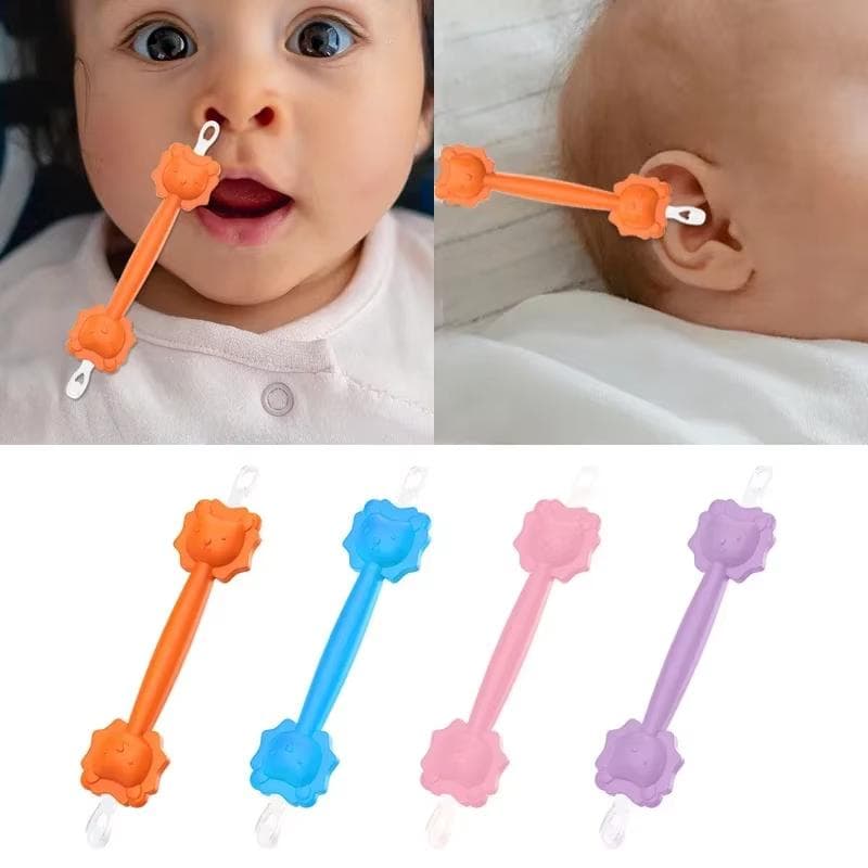Limpador de bebê Colher de cera macia Cureta de duas cabeças Limpador de nariz Silicone Orelha Bebê Cotonetes Pinça limpa cor de laranja