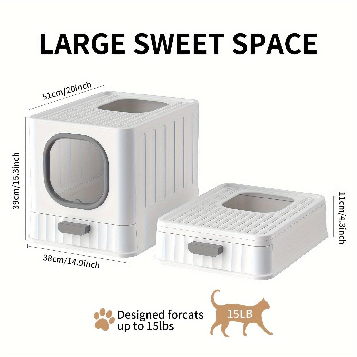 1 caixa de areia grande coberta para gatos com filtro autolimpante e desodorizante inodoro, design fechado e fácil de limpar cinza