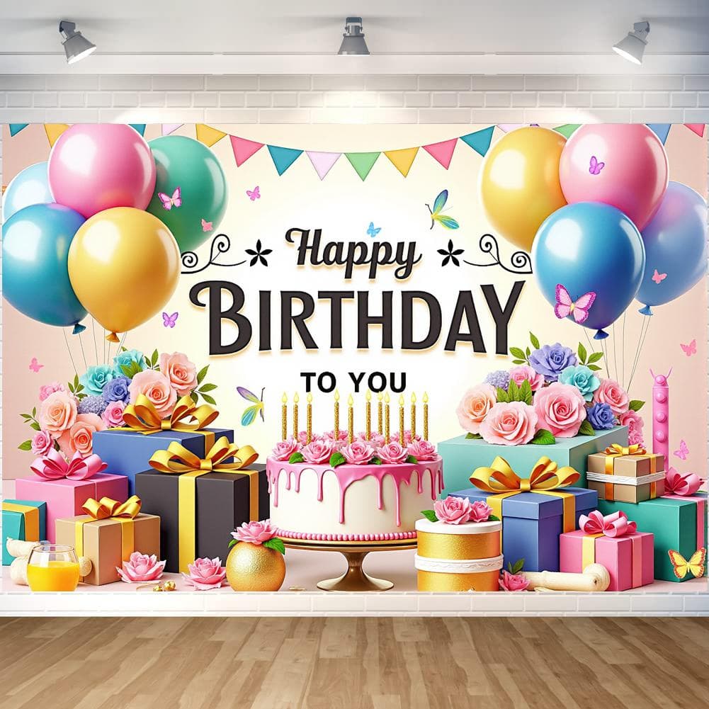 Faixa de feliz aniversário Decoração de festa de aniversário Cenário Bolo Balão Tema Bandeirinhas Bandeiras Suprimentos para decoração de