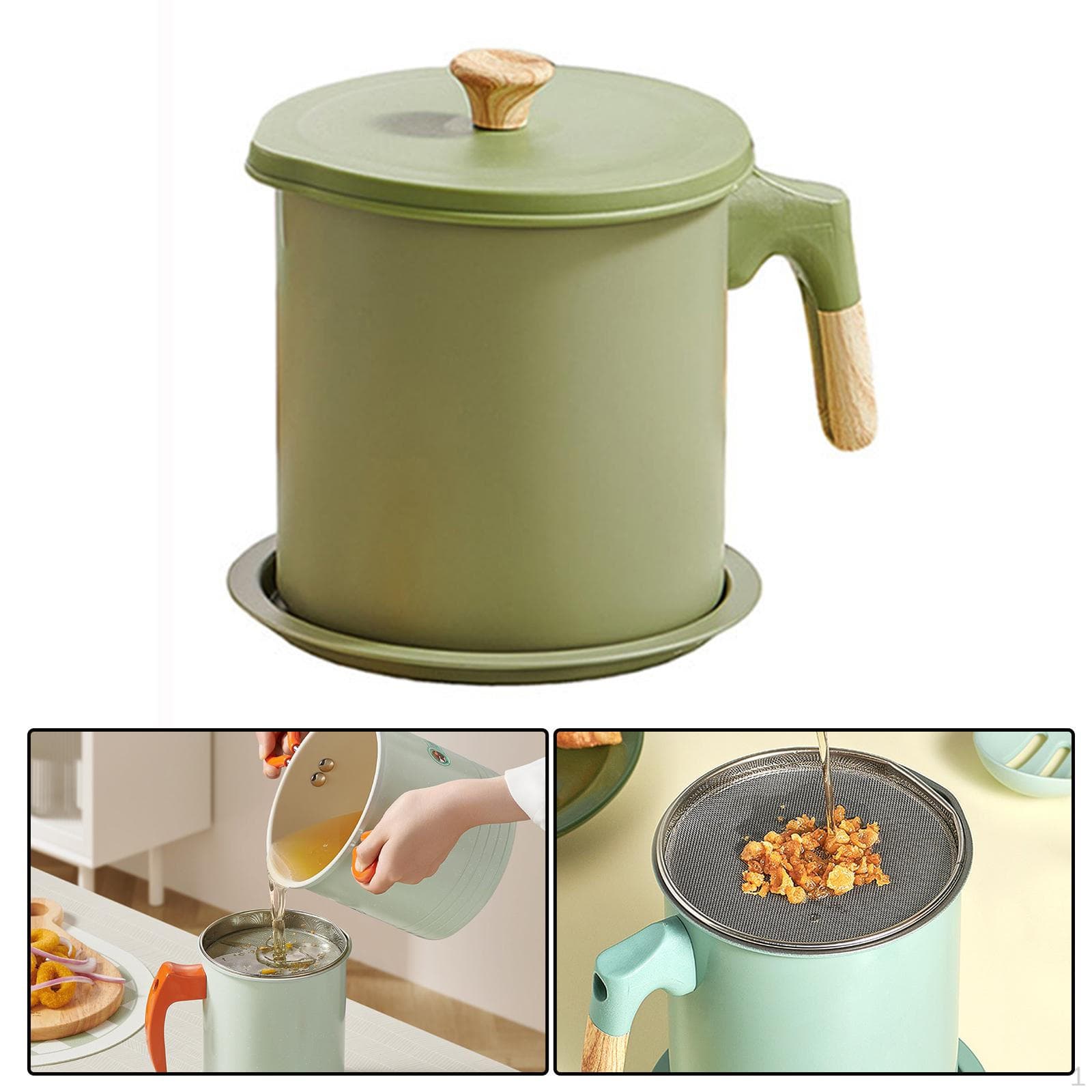 Compact Deep Fryer with Removable Strainer and Lid - 4L Cooking Pot for Home Kitchen verde
