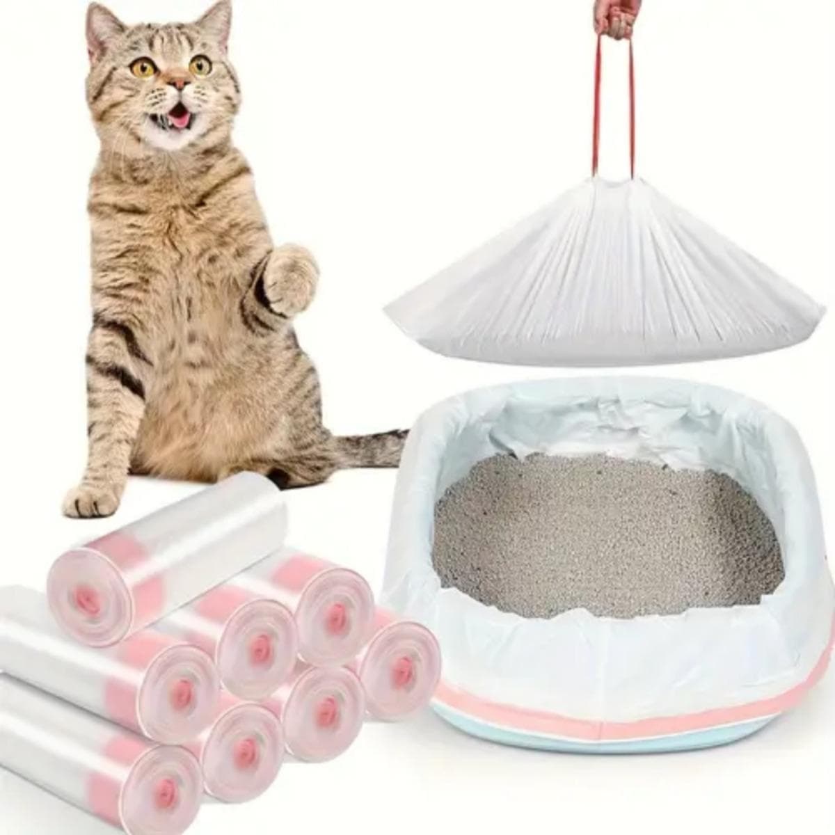 Saco Gigante para Caixa de Areia de Gato, Saco Durável para Areia de Gato, Extra Grosso com Cordão, Adequado para Gatos de Estimação, Produto