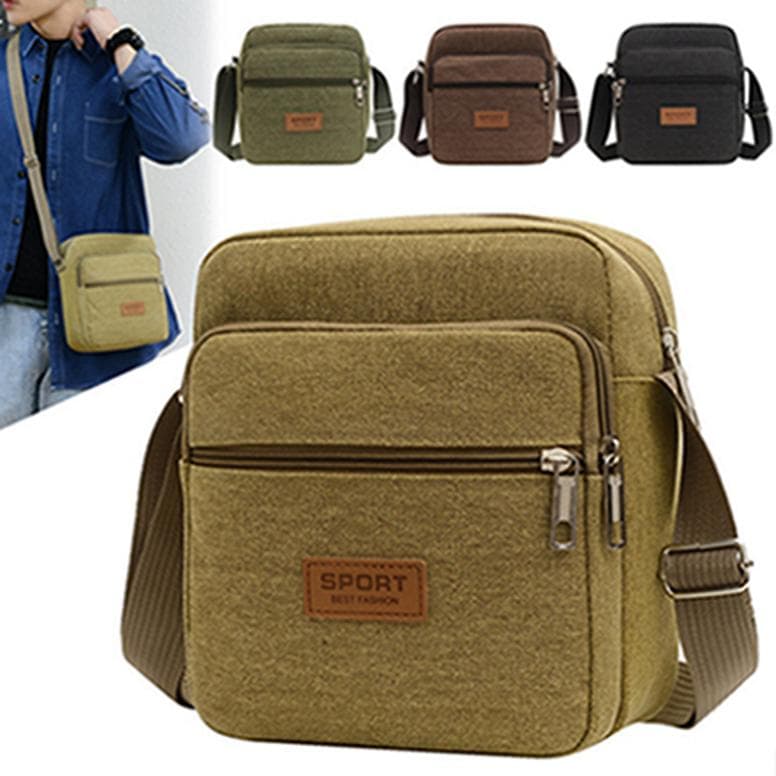 Bolsa mensageiro de lona simples de moda masculina Bolsa de ombro de grande capacidade verde