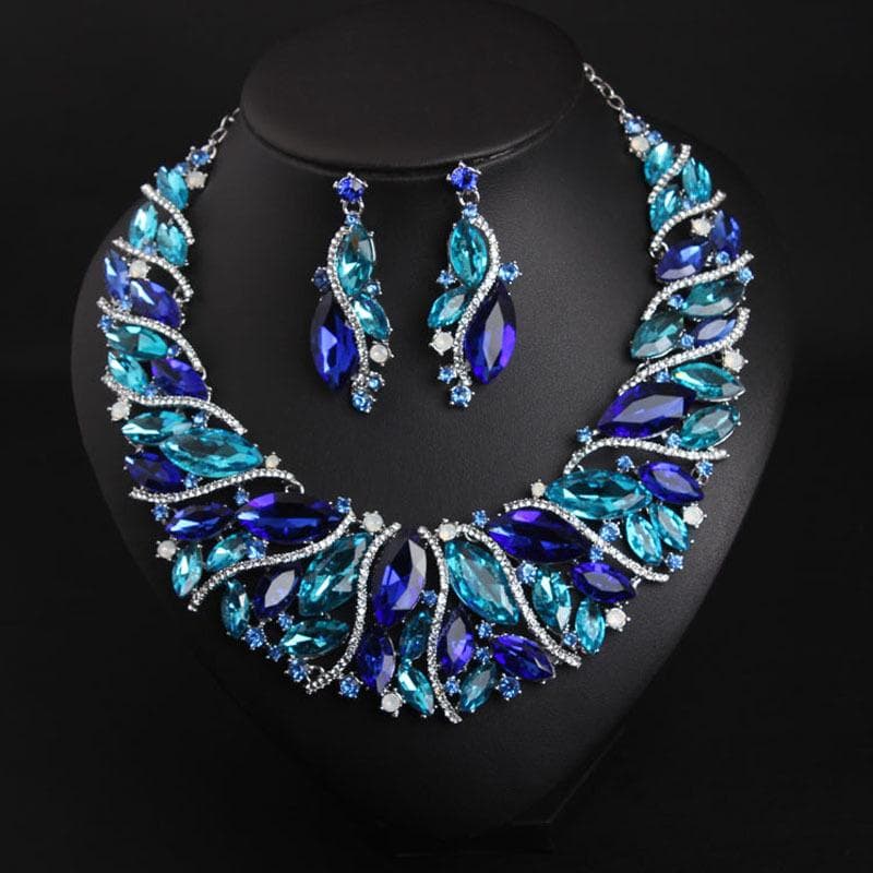 Conjunto Colar de Cristal Statement Vintage Brincos Retro Conjuntos de Joias Nupciais Festa Feminina Luxo Joias Grandes Presente ARI multicor