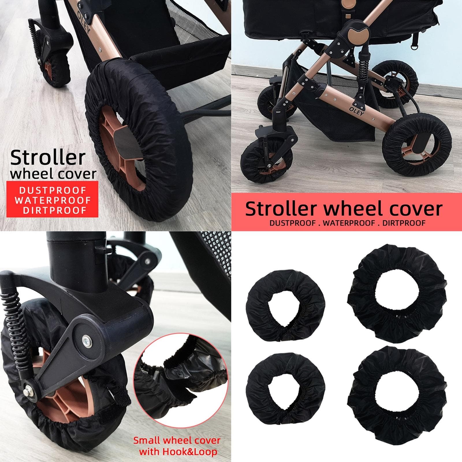 Conjunto de 4 peças de protetores de rodas para carrinhos de bebê, capa protetora antiderrapante para rodas, capa preta à prova de poeira