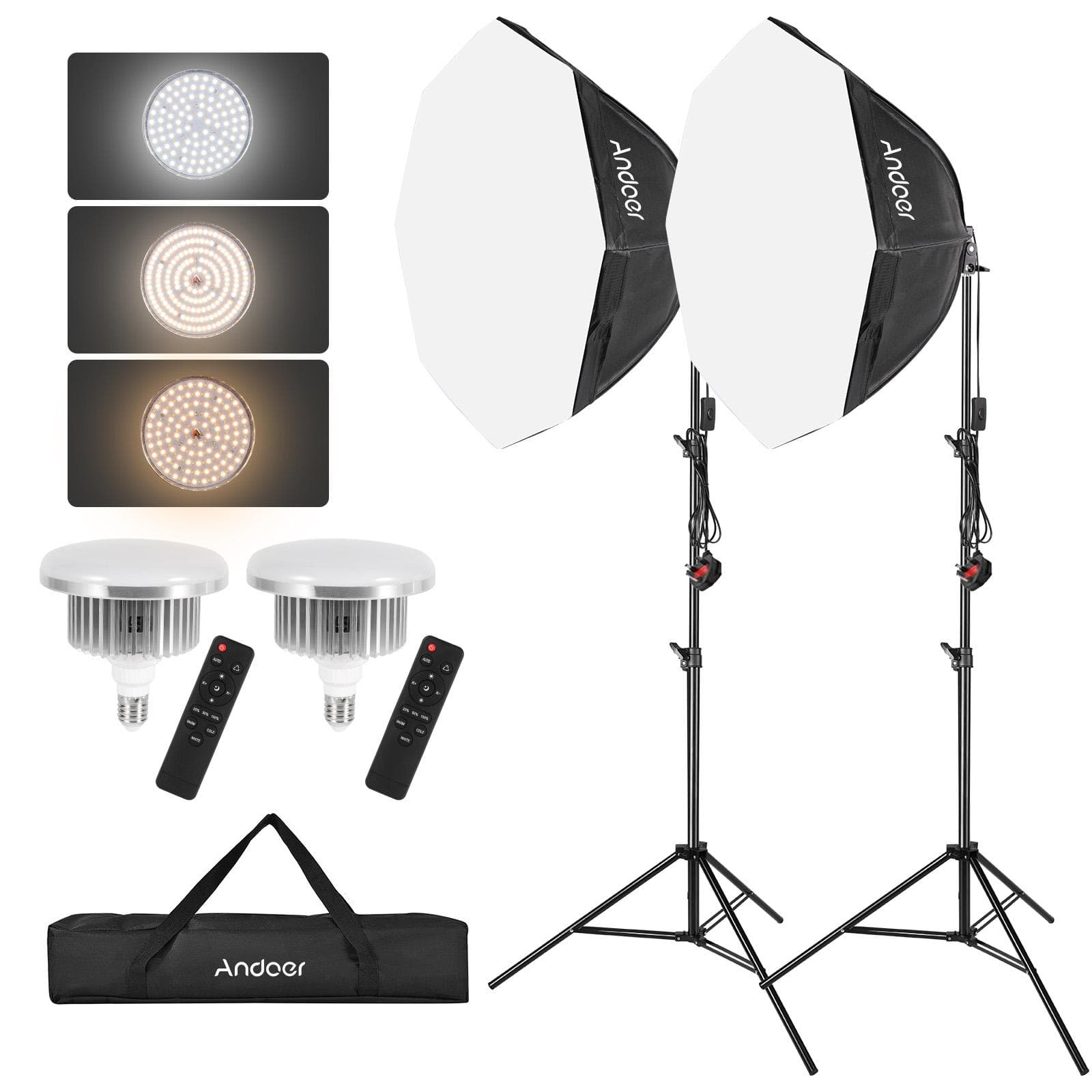 Kit de Luz para Fotografia de Estúdio Andoer Conjunto de Iluminação Softbox com Luz LED de 85W 2800K-5700K * 2 +